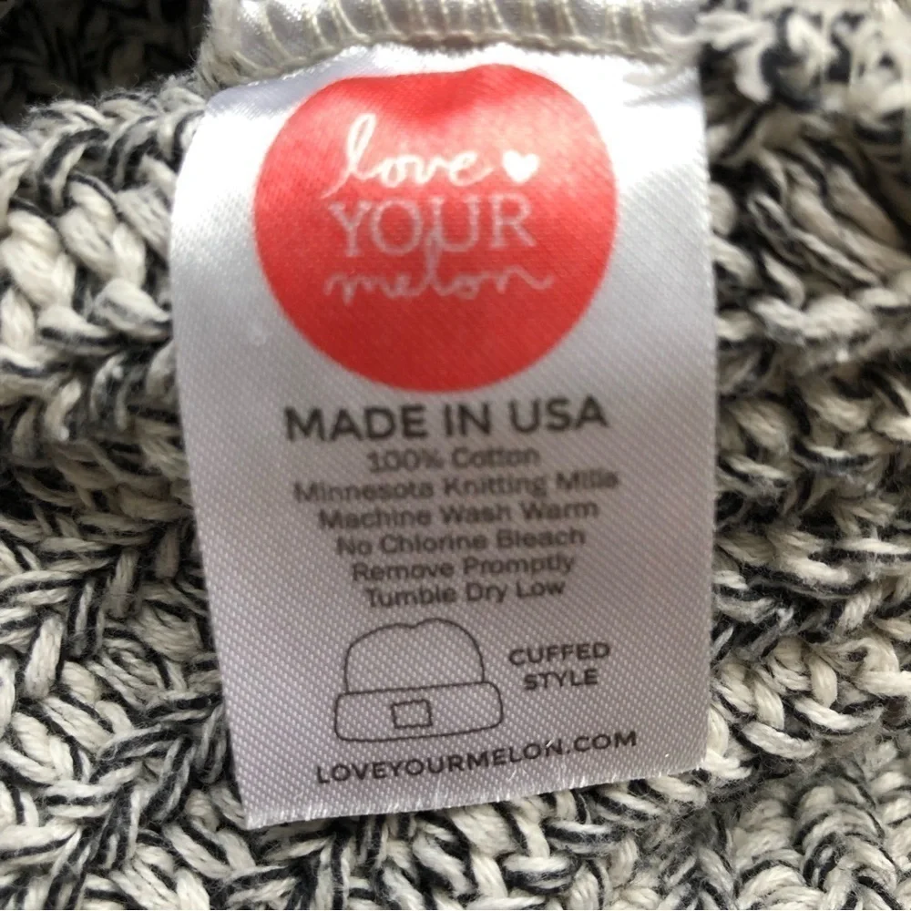 Love Your Melon Thick Knit Cuffed LOGO Beanie Black White